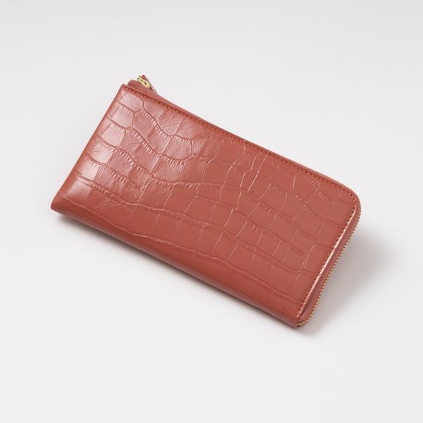 のむのもの/クロコ型押し Lジップ長財布 -薄くてコンパクトなのに